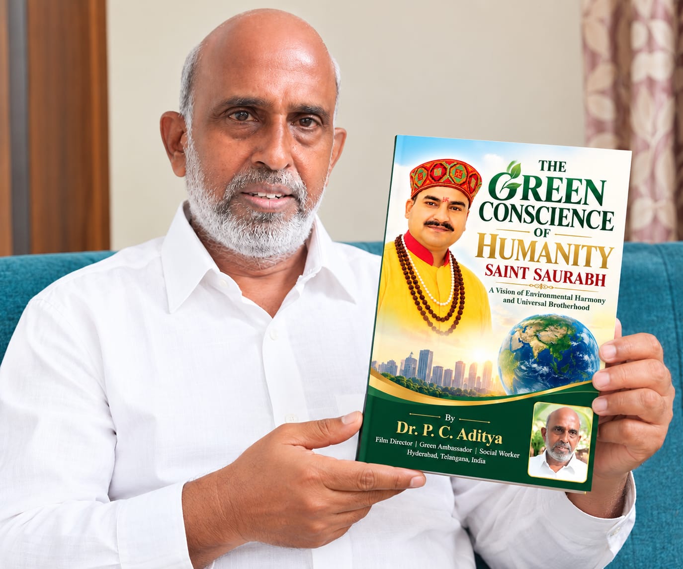 डॉ. पी.सी. आदित्य की पुस्तक ‘द ग्रीन कॉन्शियंस ऑफ ह्यूमैनिटी : सेंट सौरभ’ का कवर विमोचित